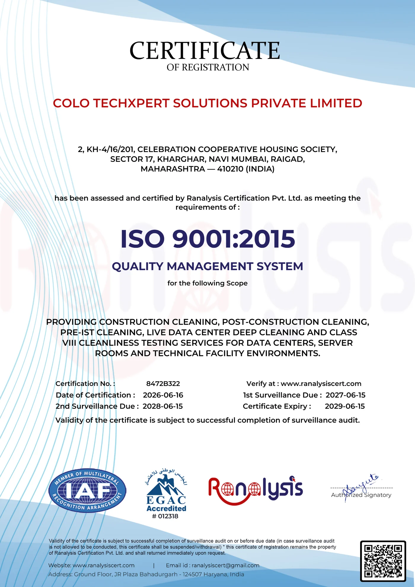 ISO 9001:2015 certificate — Quality Management System